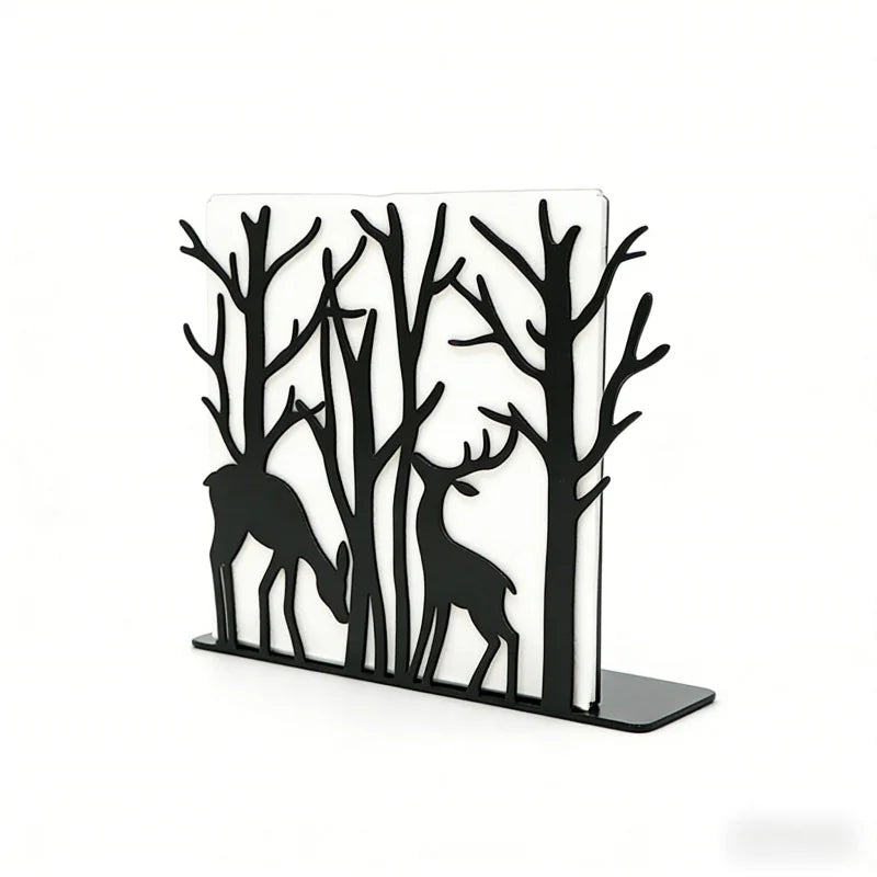 support livre cerfs arbres métal noir blanc moderne décoratif nature rustique