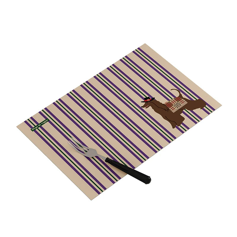 lot tapis table rectangulaires modernes motif chien rayures beige violet