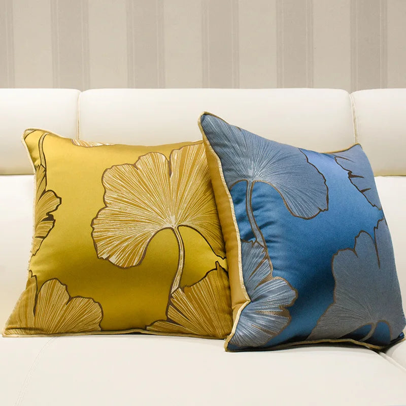 housse coussin décorative motif floral noir bleu jaune gris contemporain salon canapé maison