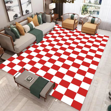 tapis salon moderne motif damier carreaux géométriques bleu vert blanc anti dérapant velours