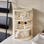 étagère rotative moderne multi niveaux beige clair rayures verticales supports rangement robuste anti dérapant