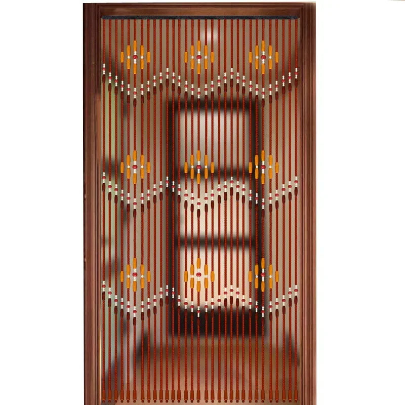 Store en bois fait main avec perles de bois couleur chocolat 90x220cm