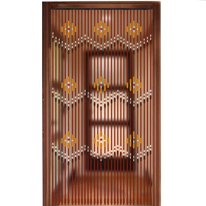 Store en bois fait main avec perles de bois couleur chocolat 90x220cm