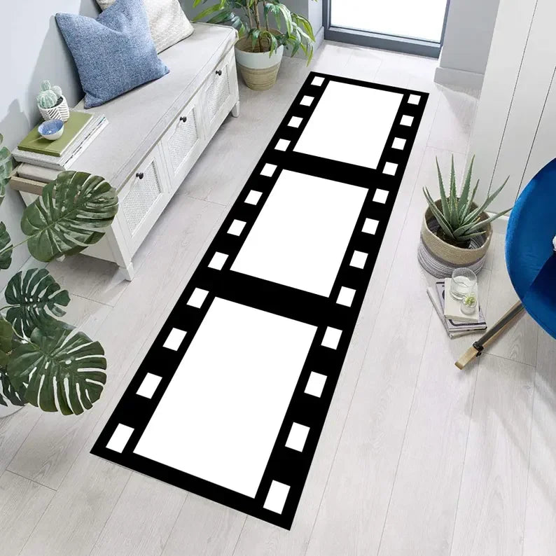 tapis moderne noir blanc rayures salon chambre salle bain lavable polyester aubusson