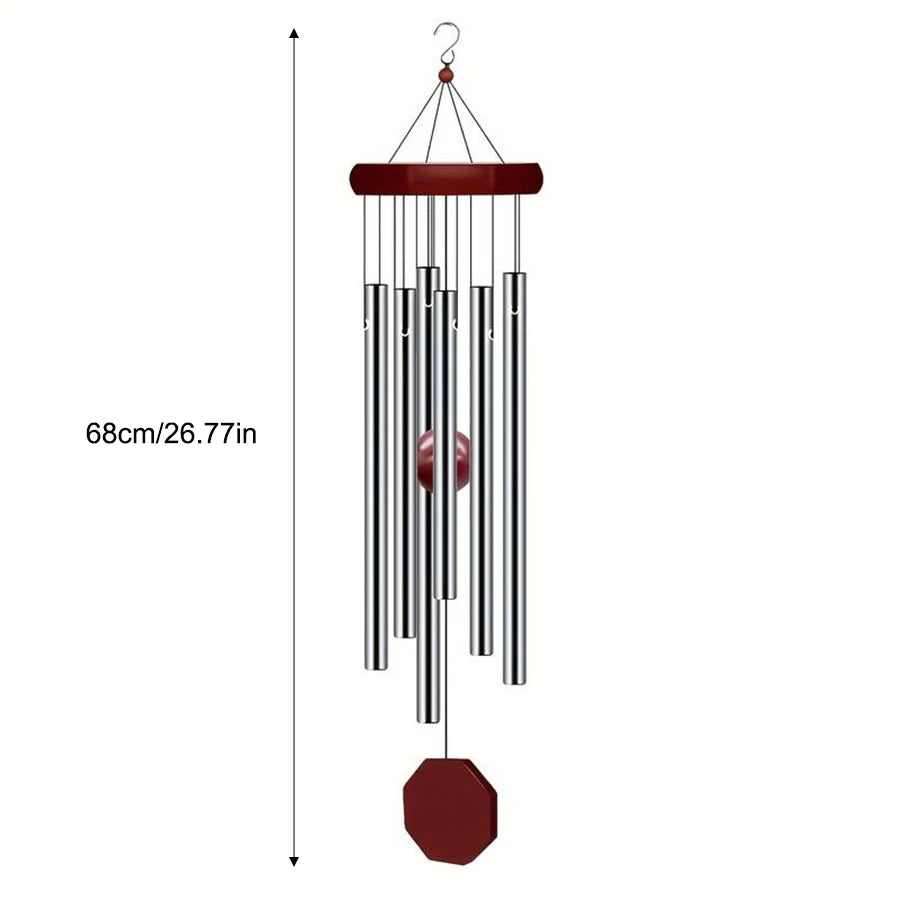sifflet vent décoratif tubes métalliques argentés bois rouge balcon cour couloir zen fil suspension