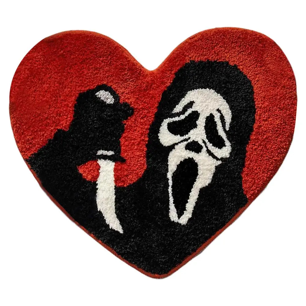 tapis porte salle bain rouge noir blanc crâne halloween texture épaisse moderne graphique