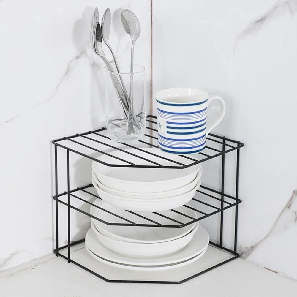 étagère vaisselle moderne 22.5cm noir grille métallique assiettes bols tasses cuillères couvercle organizer comptoir