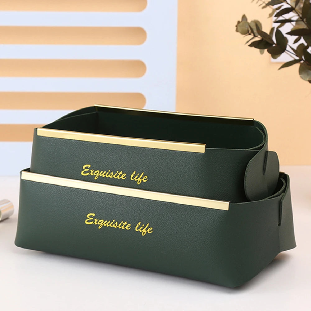 boîtes rangement cosmétiques pliables modernes vert foncé rouge rose marron jaune simili cuir doré