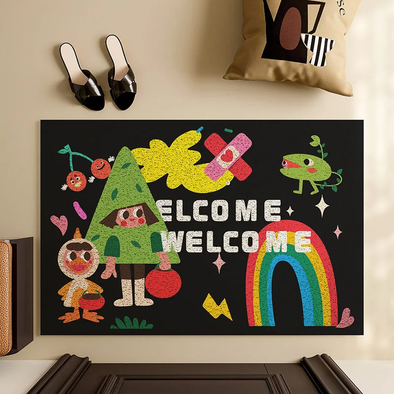 tapis d'accueil antidérapant moderne dessins animés lettres bienvenue couleurs vives entrée porteextérieur