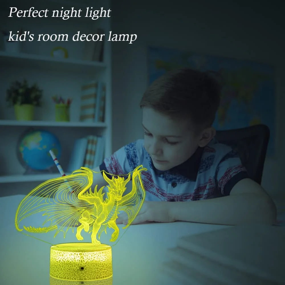 veilleuse dragon 3d acrylique 16 couleurs télécommande éclairage fantaisie moderne chambre enfants