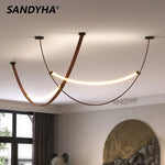 suspension lumineuse moderne marron clair blanc clips dorés 100cm 120cm 150cm 170cm lumière froide