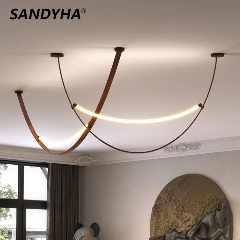 suspension lumineuse moderne marron clair blanc clips dorés 100cm 120cm 150cm 170cm lumière froide