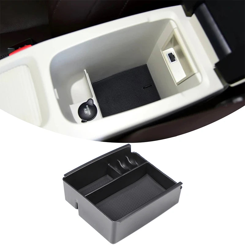 rangement console centrale auto tiroir coulissant noir gris intérieur beige texturé abs lumineux
