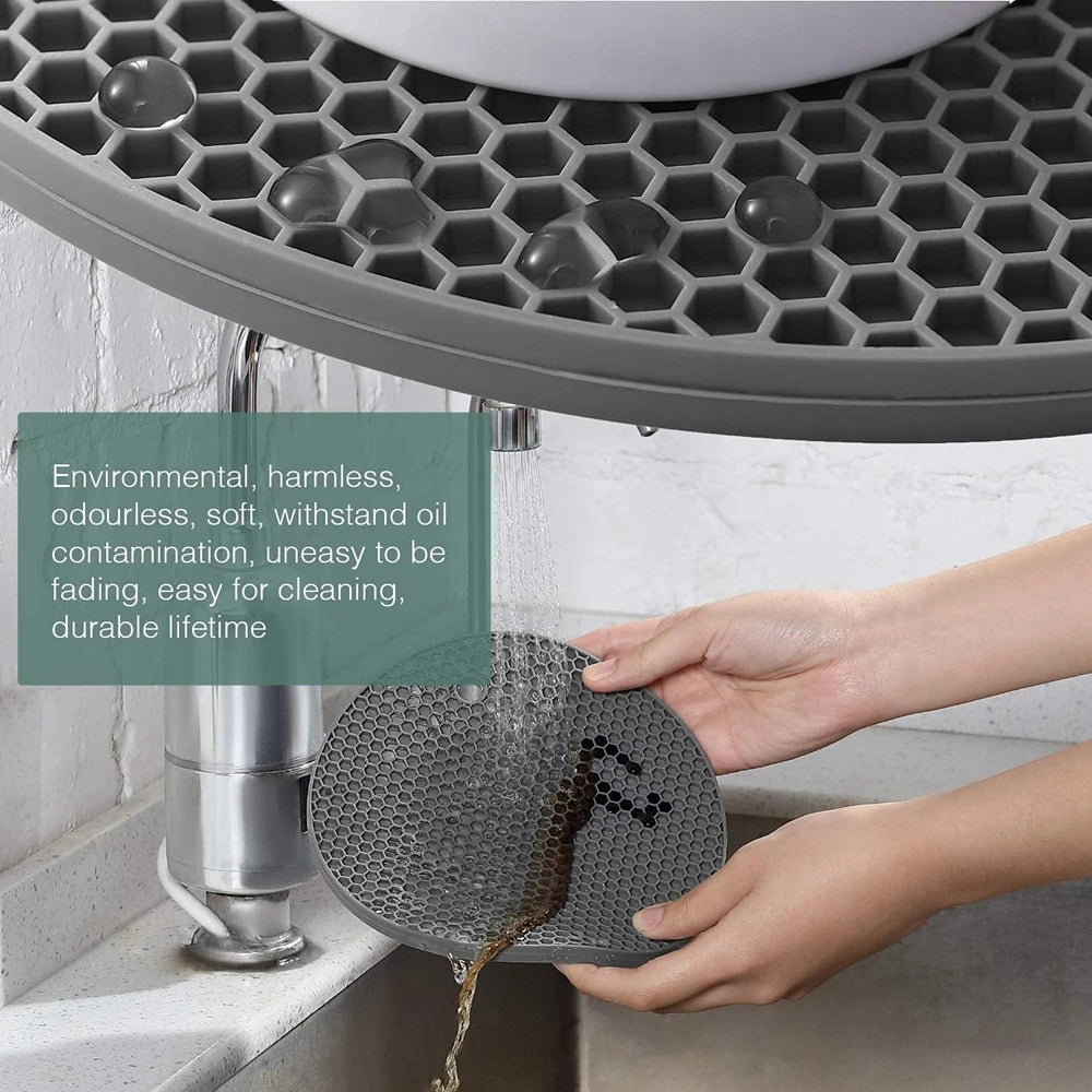 tapis protection cuisine silicone moderne hexagonal gris respectueux environnement 7in rond 7.08in carré