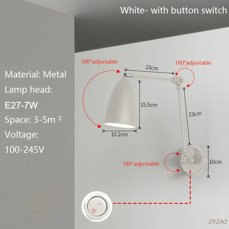 lampe murale articulée moderne argenté noir blanc réglable éclairage ambiance vis fixation chambre salon