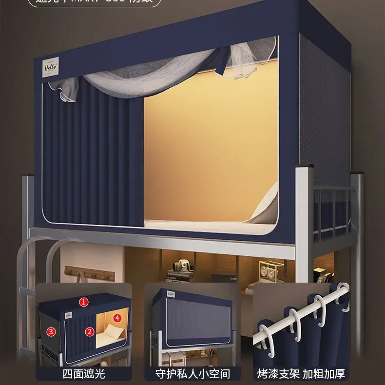 rideau lit filet anti moustiques bleu marine beige uni moderne opacité intégré dormir confortable