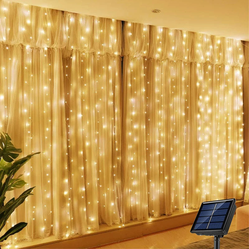 rideau lumineux led solaire multicolore festif cascade jardin fete deco vacancesextérieur moderne