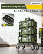 boîte outils modulaire pratique robuste vert olive mat poignées roulettes compartiments divisibles