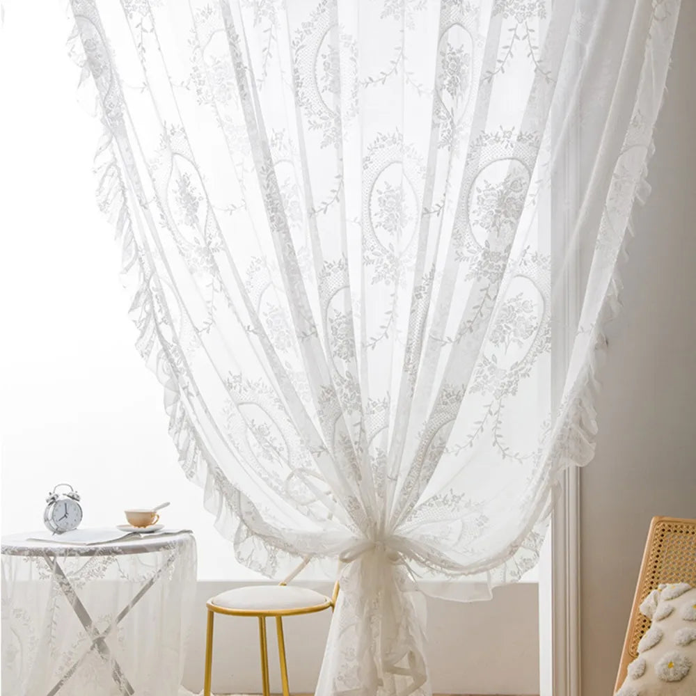 rideau voilage dentelle florale romantique blanc rose noir shabby chic européen français