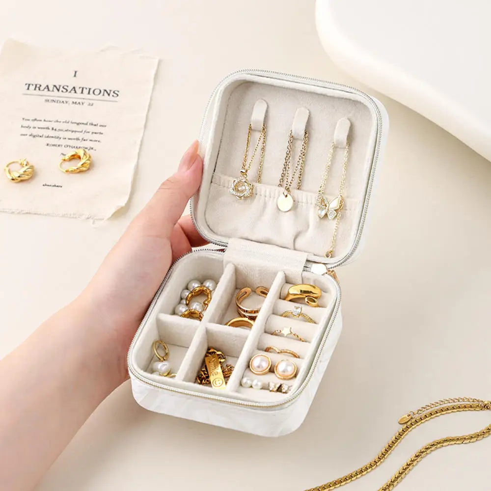 boîte bijoux velours fermeture éclair ranger colliers bagues boucles d'oreilles