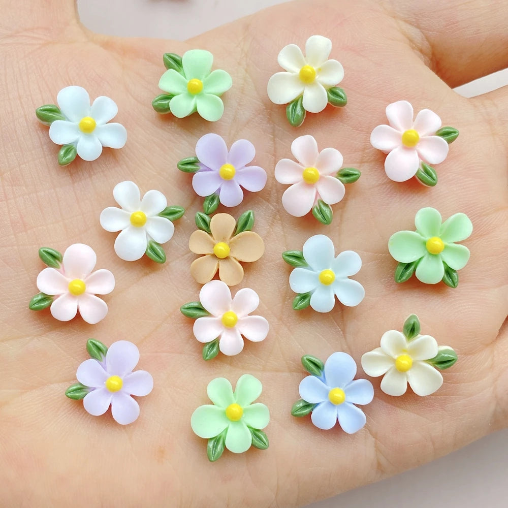 bijoux décoration ongles nail art fleurs colorées résine minimalistes blanc rose bleu vert jaune