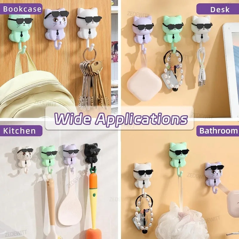 porte clés chat mignon lunettes cravate adhésif blanc noir vert pâle moderne imperméable résistant