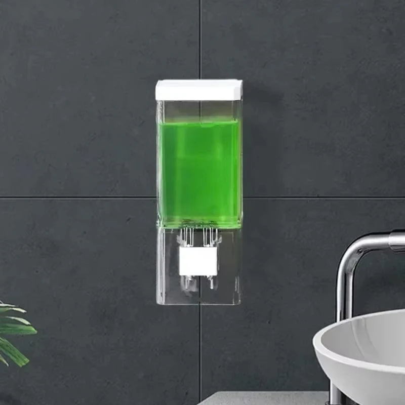 distributeur savon liquide mains adhésif mural transparent moderne désinfectant salle bain