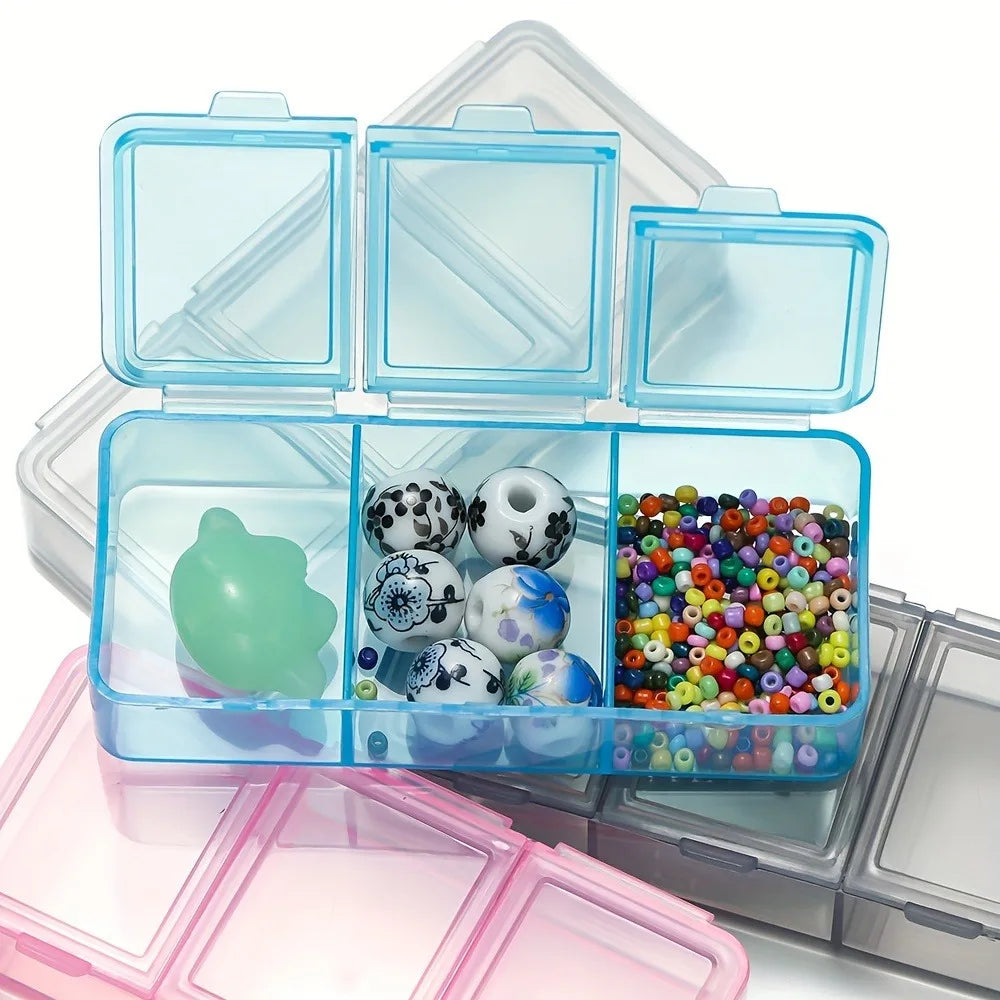 boîte bijoux transparente bleue rose pratique compartiments motifs floraux clips