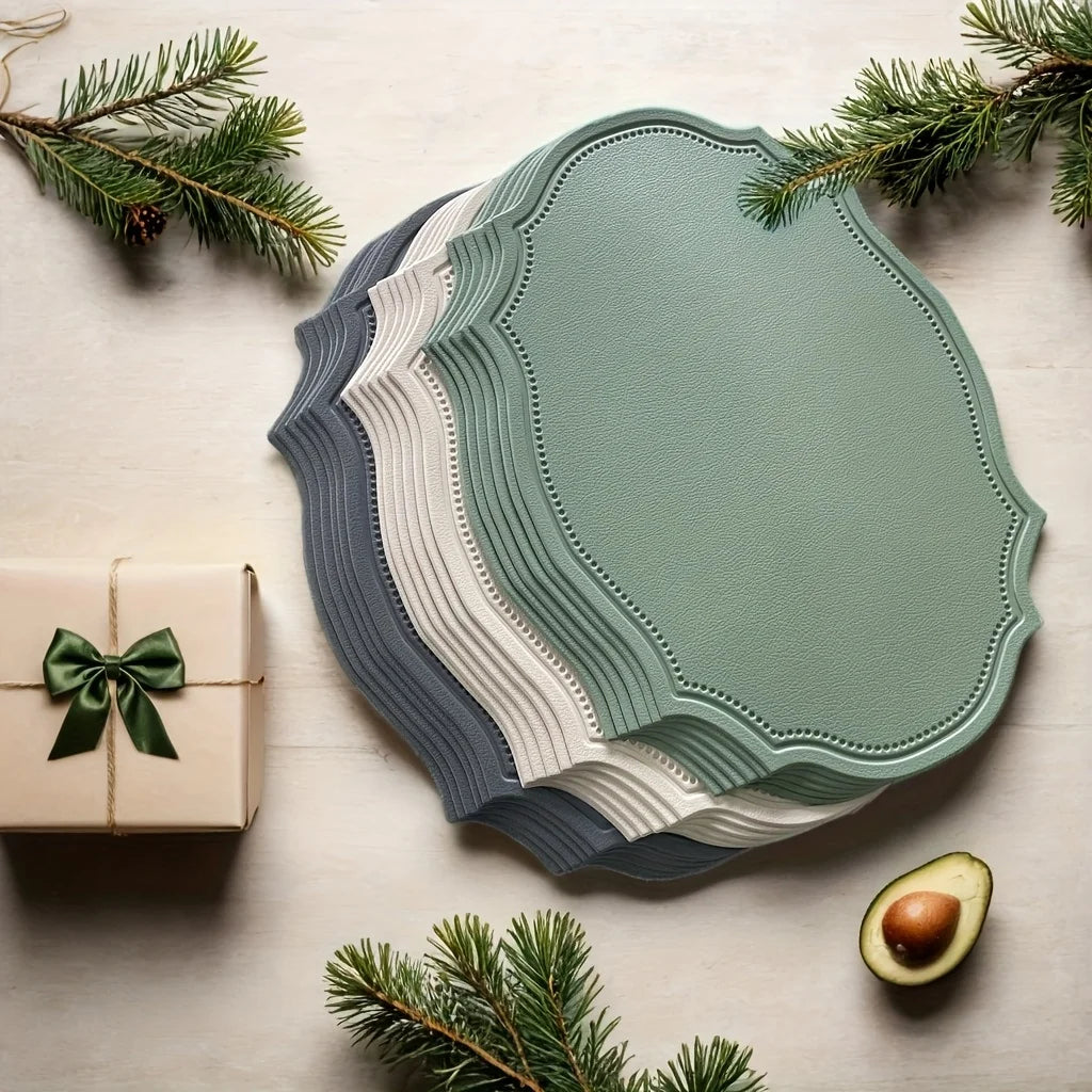 assiettes classiques opaques vert gris beige rose pâle 30x43cm lisses dorées cuillères