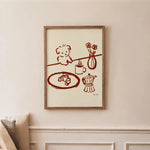 affiche minimaliste enfantin dessin animé simple lignes couleurs beige marron bleu vert rose toile