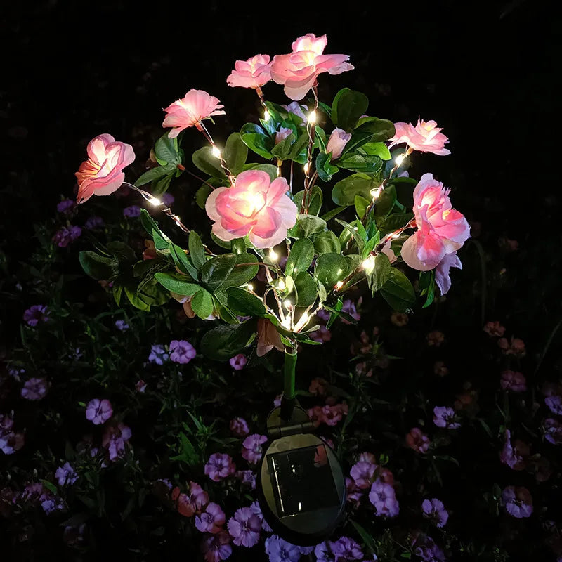 luminaire solaire led étanche fleurs artificielles moderne jardin extérieur contemporain vert rose violet blanc