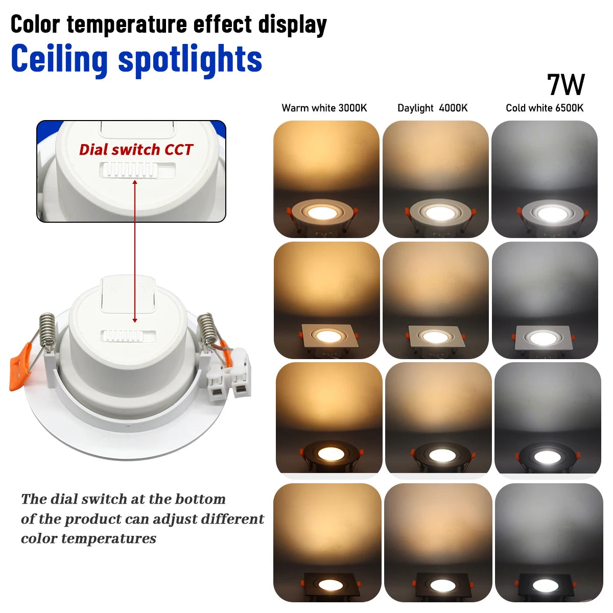 Spot LED encastrable blanc rond carré moderne 75mm 90mm 120° 145°