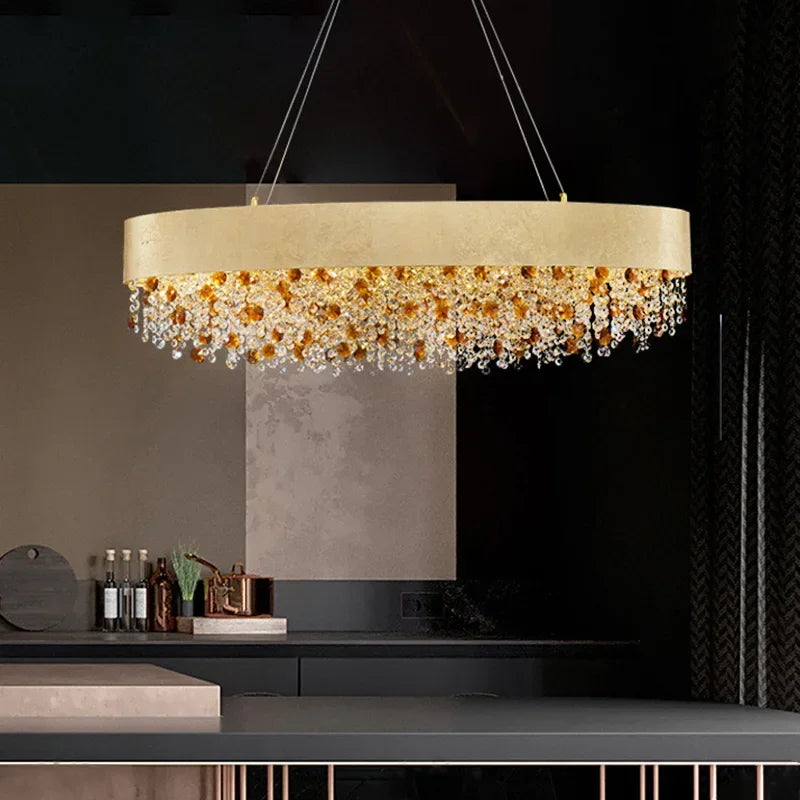 suspension lumineuse moderne doré marron clair translucides brillantes élégante chaînes fixées inclusées