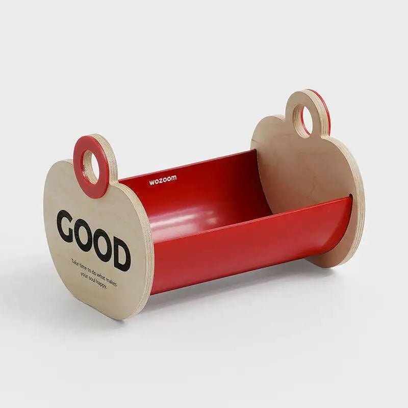 boîte rangement porte clés moderne rouge texture bois minimaliste citation imprimée anneaux métalliques cartes