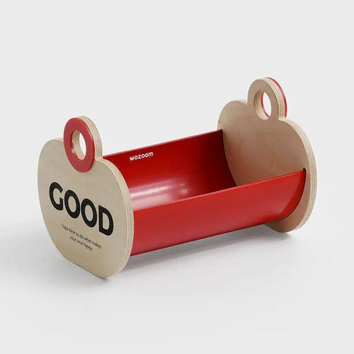 boîte rangement porte clés moderne rouge texture bois minimaliste citation imprimée anneaux métalliques cartes