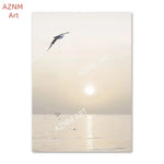 affiches art minimaliste paysages marins plumes feuilles beige blanc gris bleu clair toile opaques