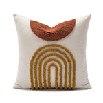 coussin décoratif nordique brodé motif géométrique beige moutarde orange brun boho chic