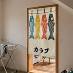rideau porte poissons koi japonais bleu rouge jaune clips traditionnel polyester opaque