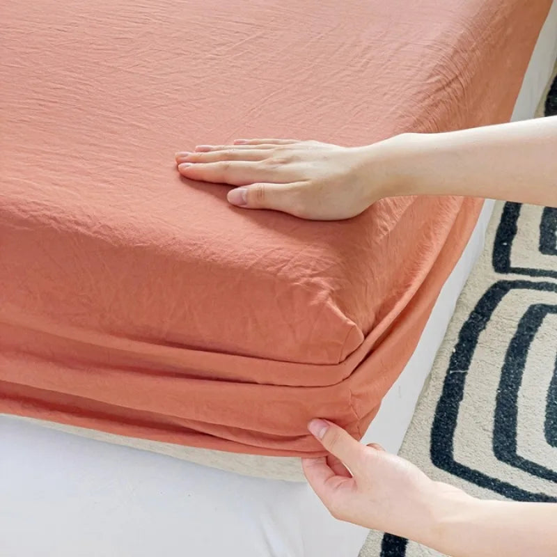 drap plat coton lavé uni moderne lit double grande taille confort doux maison