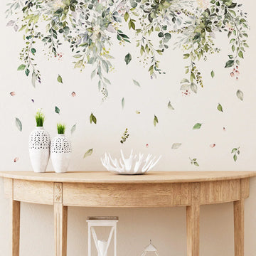 sticker mural adhésif feuilles branches fleurs aquarelle naturel bohème champêtre résistant eau