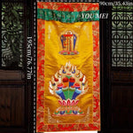rideau decoratif tibetain brode tissu couleur rouge or floral geometrique pagode opaque maison