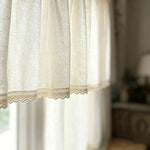 rideaux blanc cassé semi transparents rustique tissu texturé bordure dentelle fenêtre chambre salon japonais