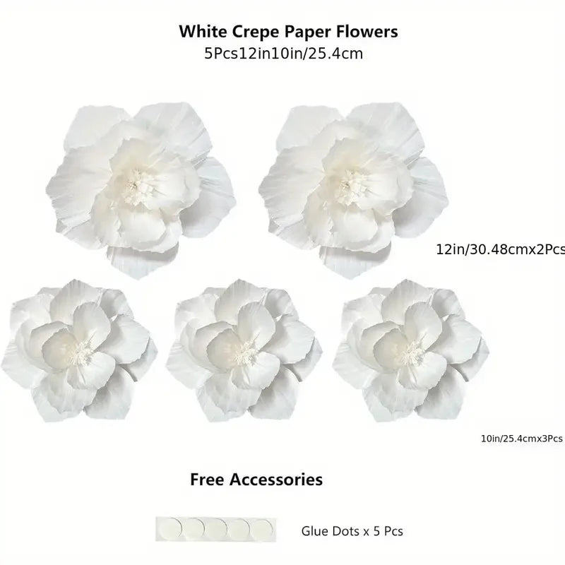 décoration mariage fleurs papier blanc rose poudré orange texturées adhésives extérieures bohèmes 30cm 25cm