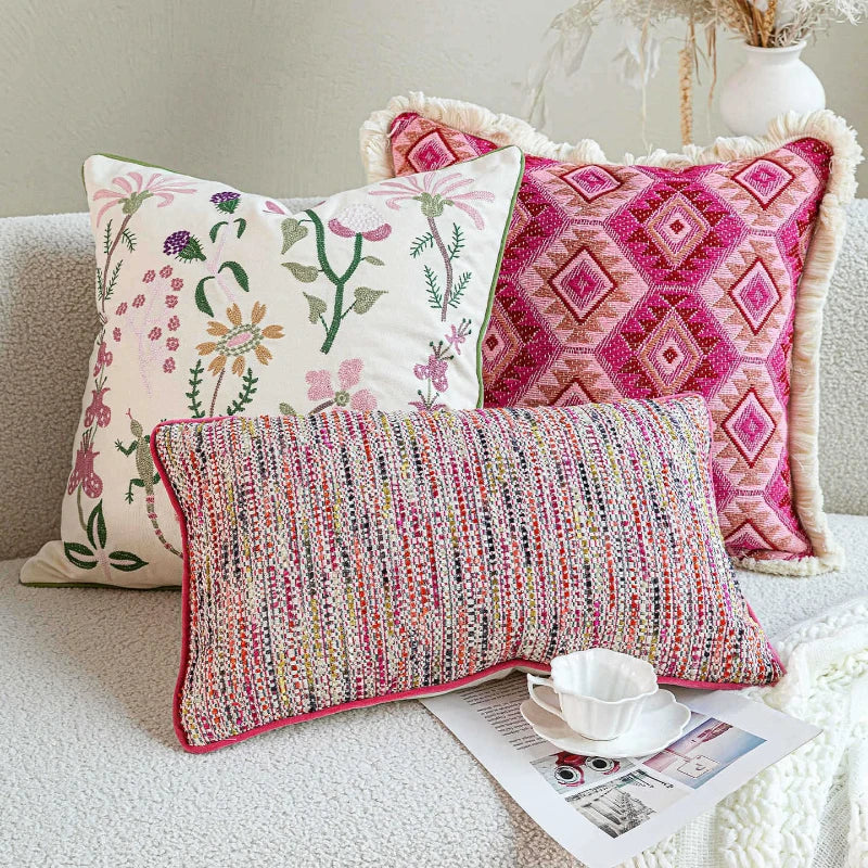 housse coussin boho chic motif floral géométrique coton polyester 45x45cm 30x50cm decoration canapé voiture