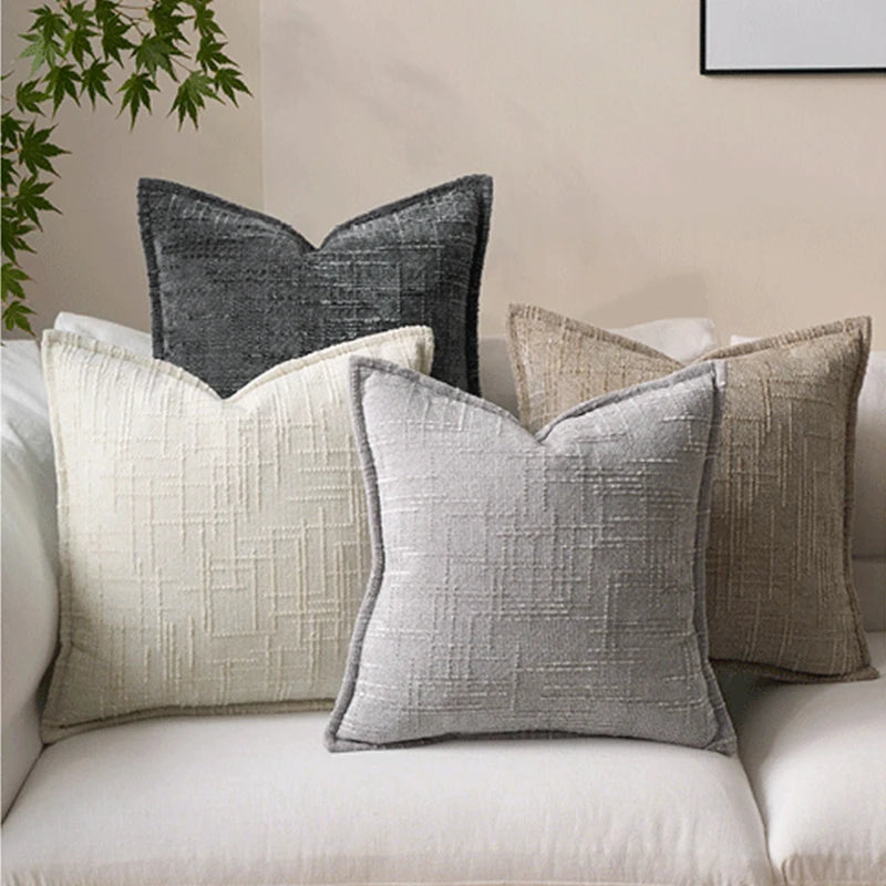 taies d'oreiller chenille gris beige motif solide contemporain non toxique dimension 45x45cm decoration maison