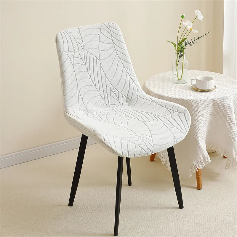 housse chaise moderne jacquard motif feuilles gris clair protection siège banquet mariage