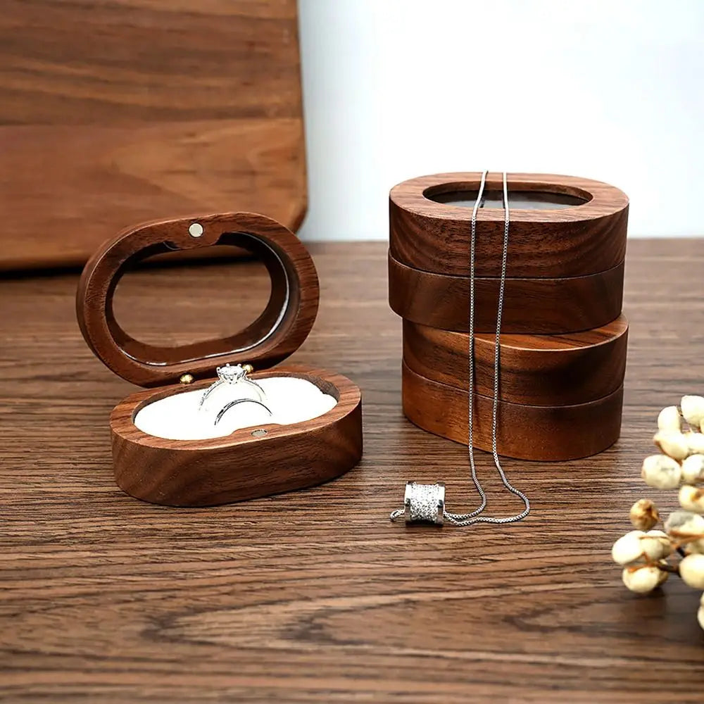 boîtes bijoux marron naturel classique anneaux rangement portable couple