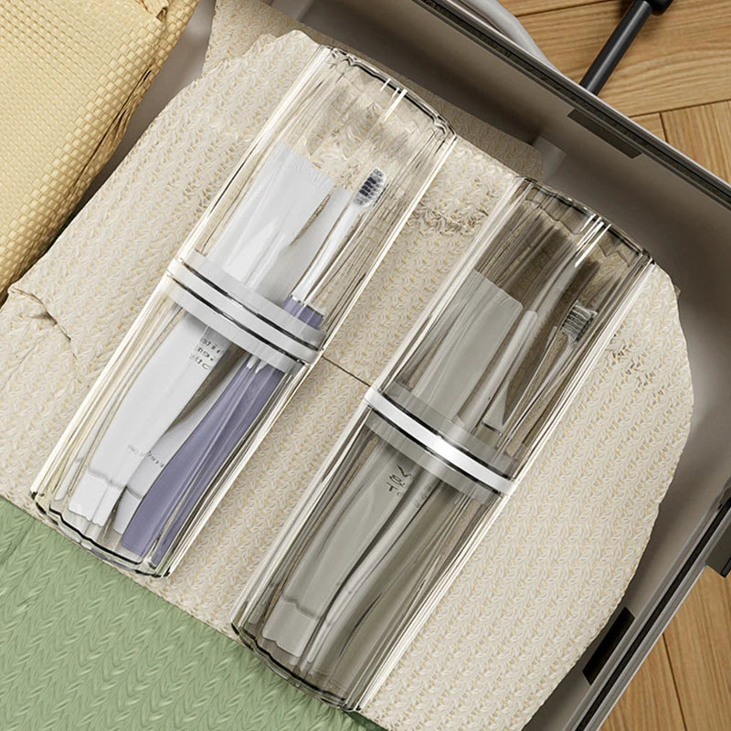 porte brosses dents dentifrice transparent gris minimaliste rayures cannellees travel toothbrush holders