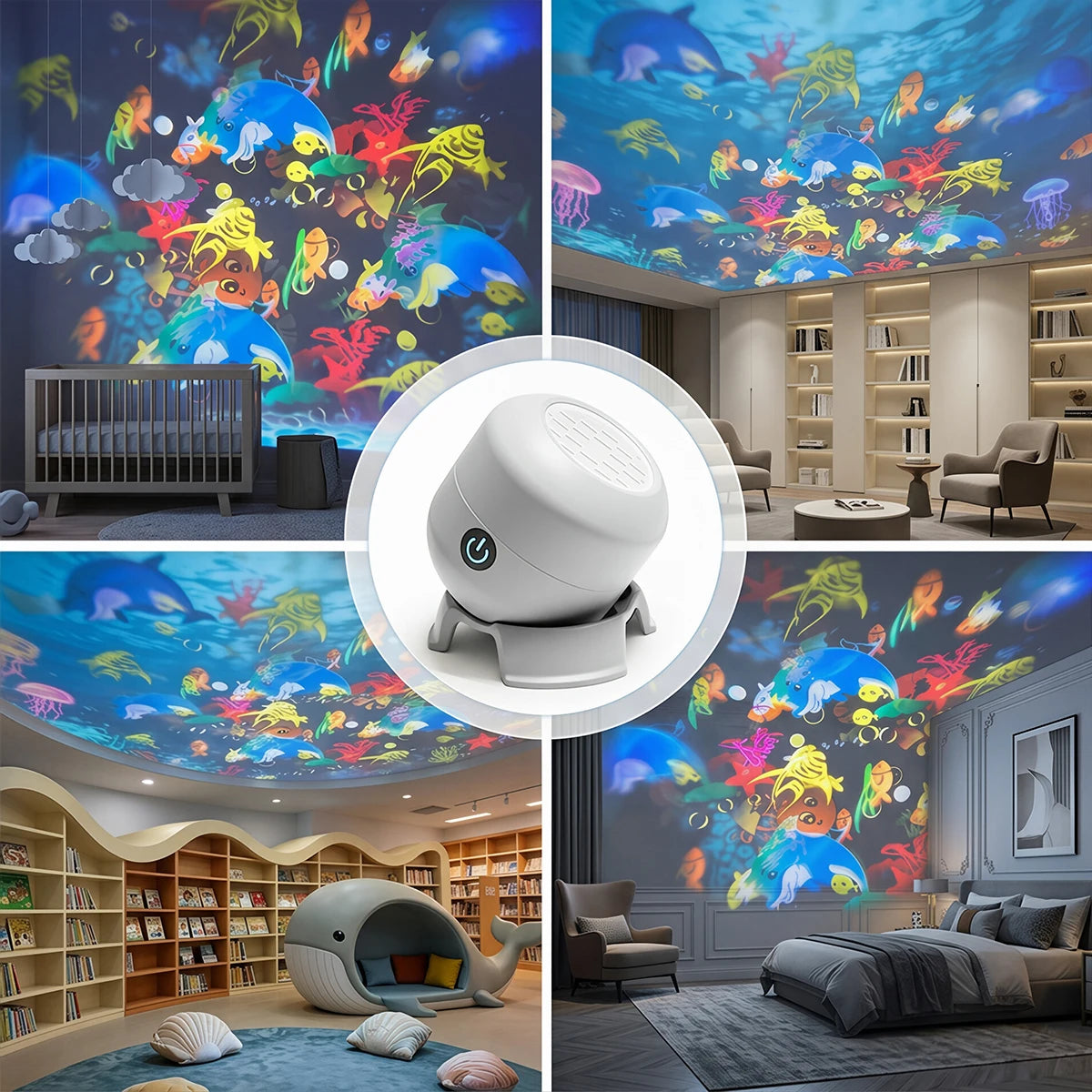 projecteur led rotatif thème marin poissons coraux lumière décoration salon blanc moderne