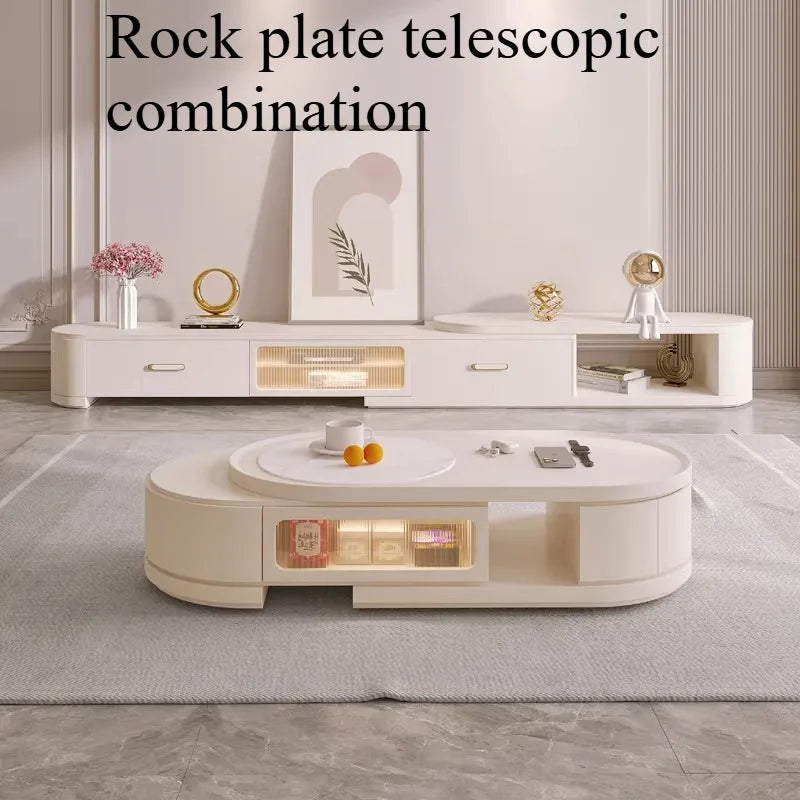 meuble salon blanc moderne tiroirs étagères plateau amovible support tv